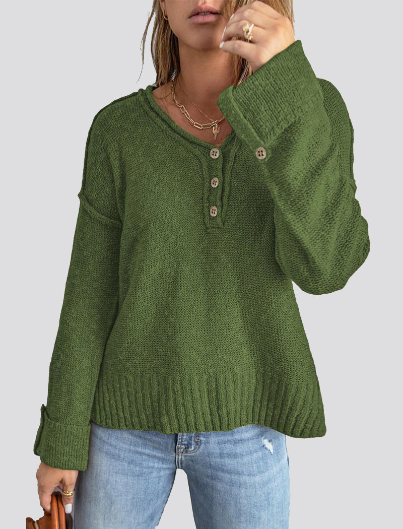 Button-Front Relaxed Knit Sweater