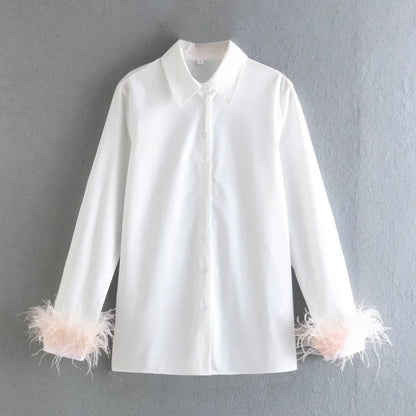 Feather Cuff Button-Down Shirt