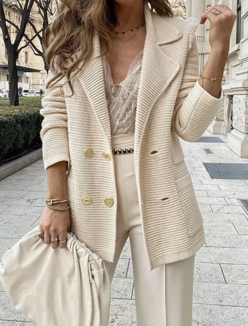 Double-Breasted Ribbed Blazer