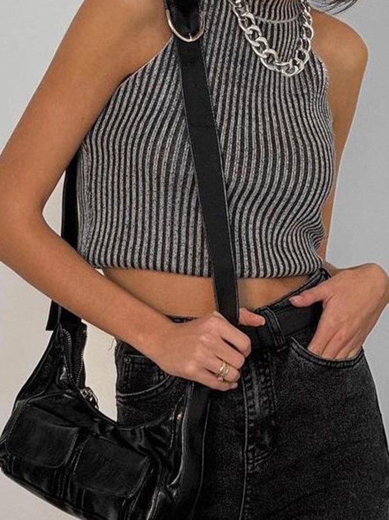 Striped Ribbed Halter Top