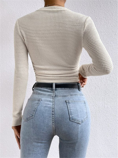 Ruched Cropped Long Sleeve Top