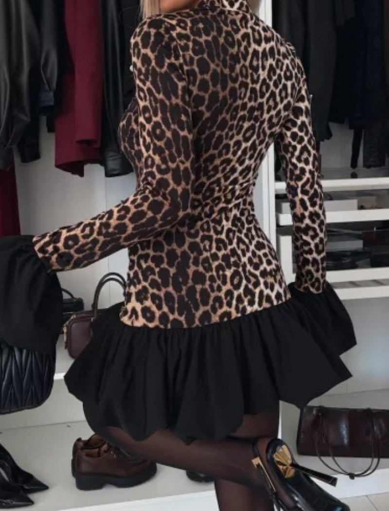 Leopard Print Dress with Ruffle Hem