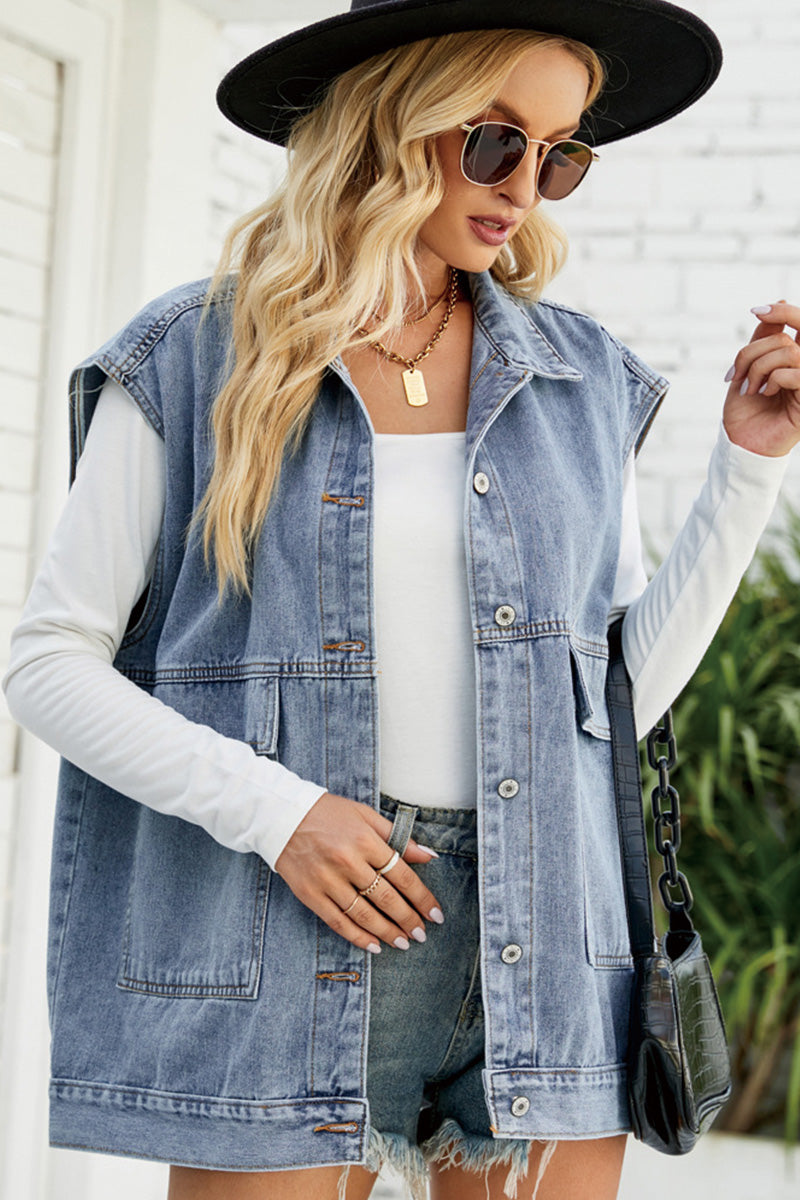 Sleeveless Denim Utility Vest