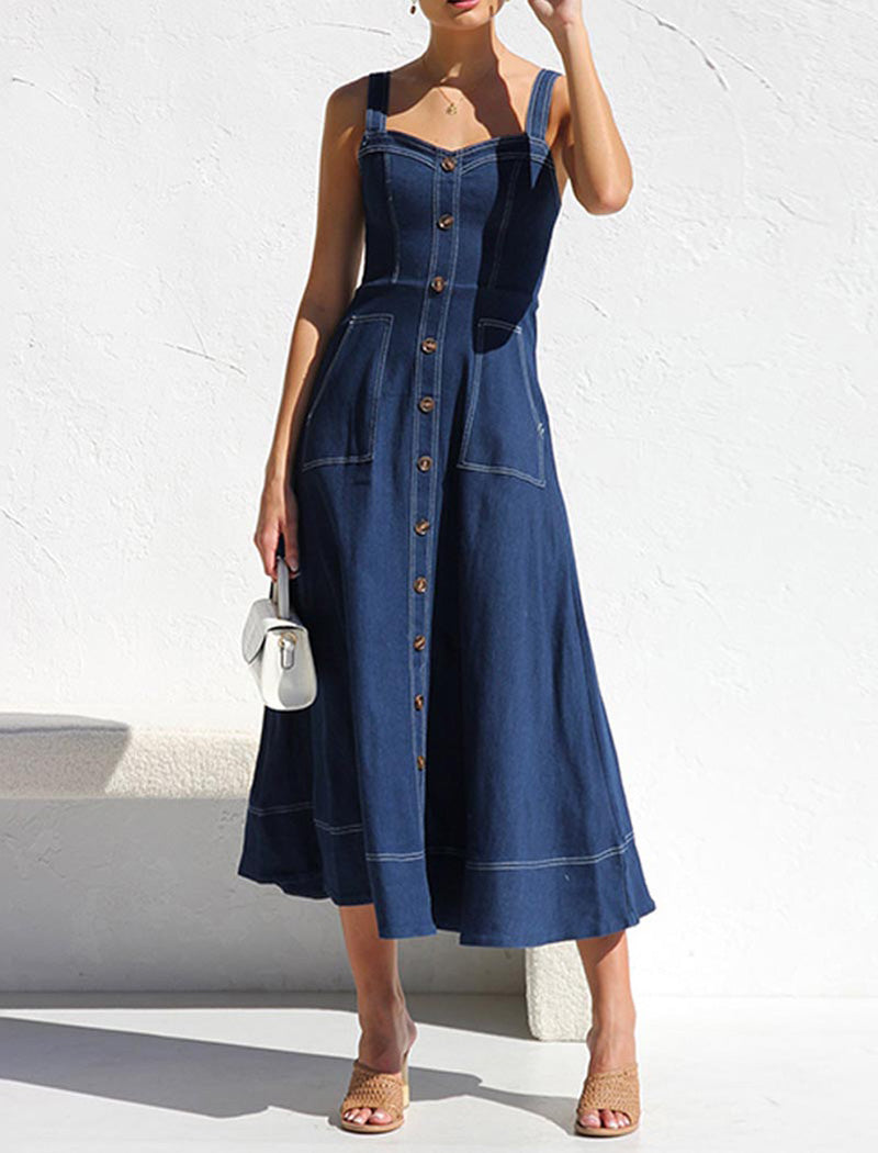 Button-Up Sleeveless Midi Dress