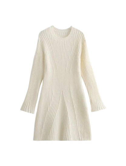 Ribbed Knit Flared-Sleeve Dress