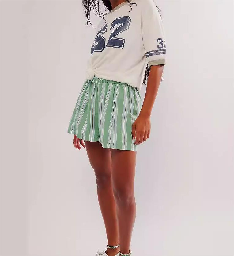 Striped High-Waist Casual Shorts