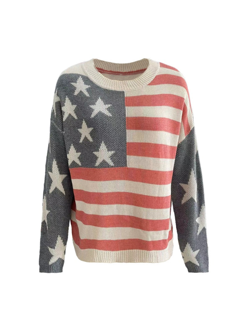 Off-Shoulder Stars and Stripes Knit Sweater