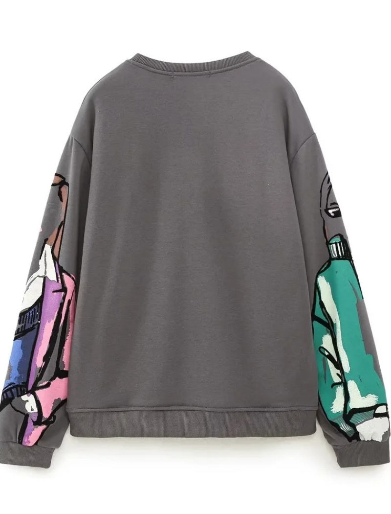 Graphic Print Oversized Pullover
