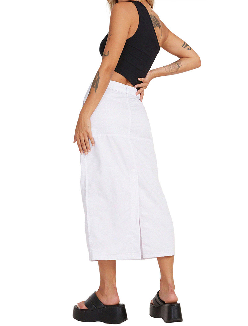 Split-Hem Cargo Midi Skirt