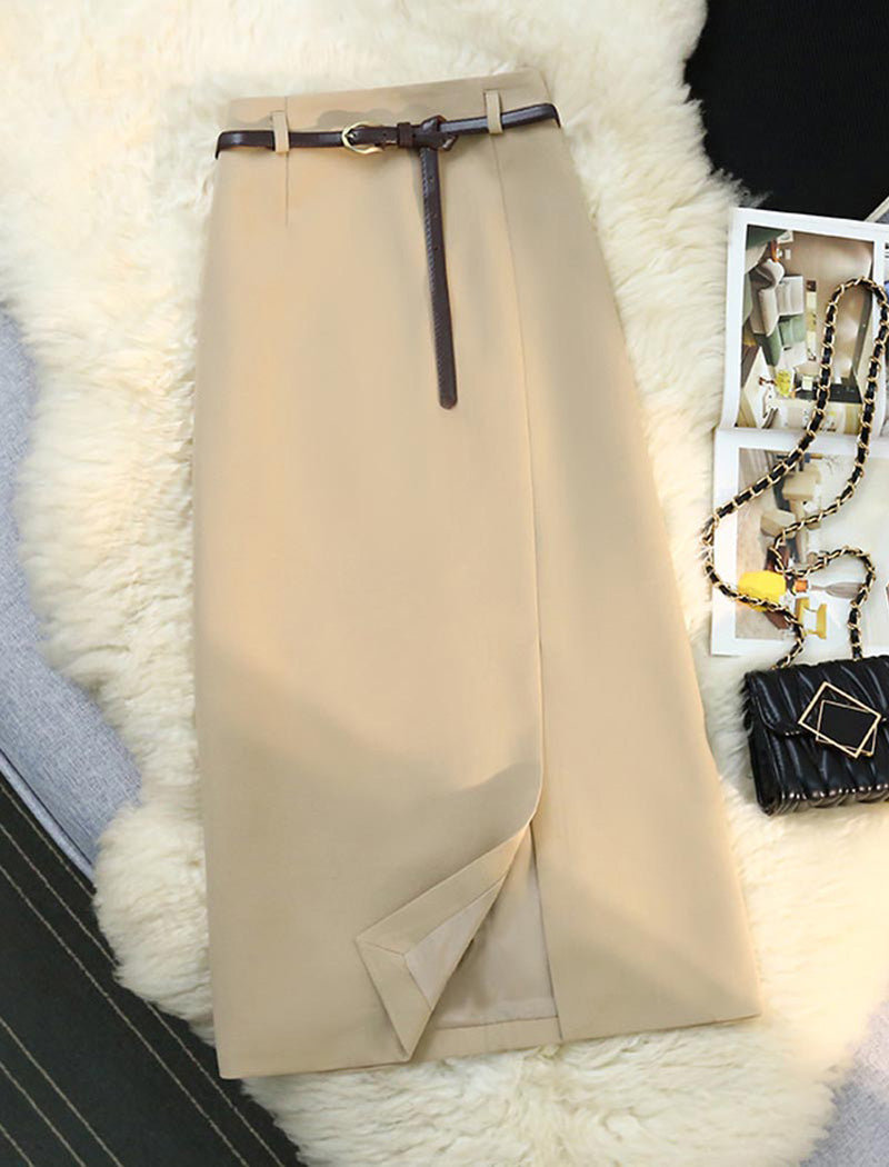 Belted High-Rise Split-Hem Maxi Skirt