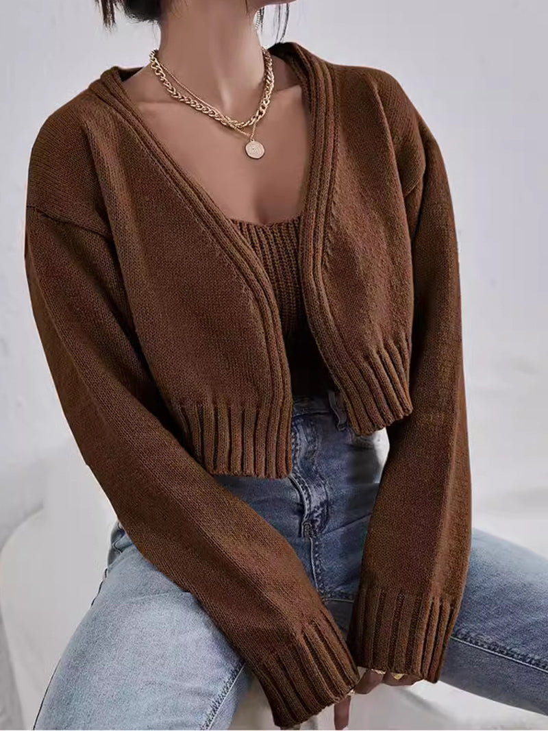 Ribbed Crop Top and Cardigan Set