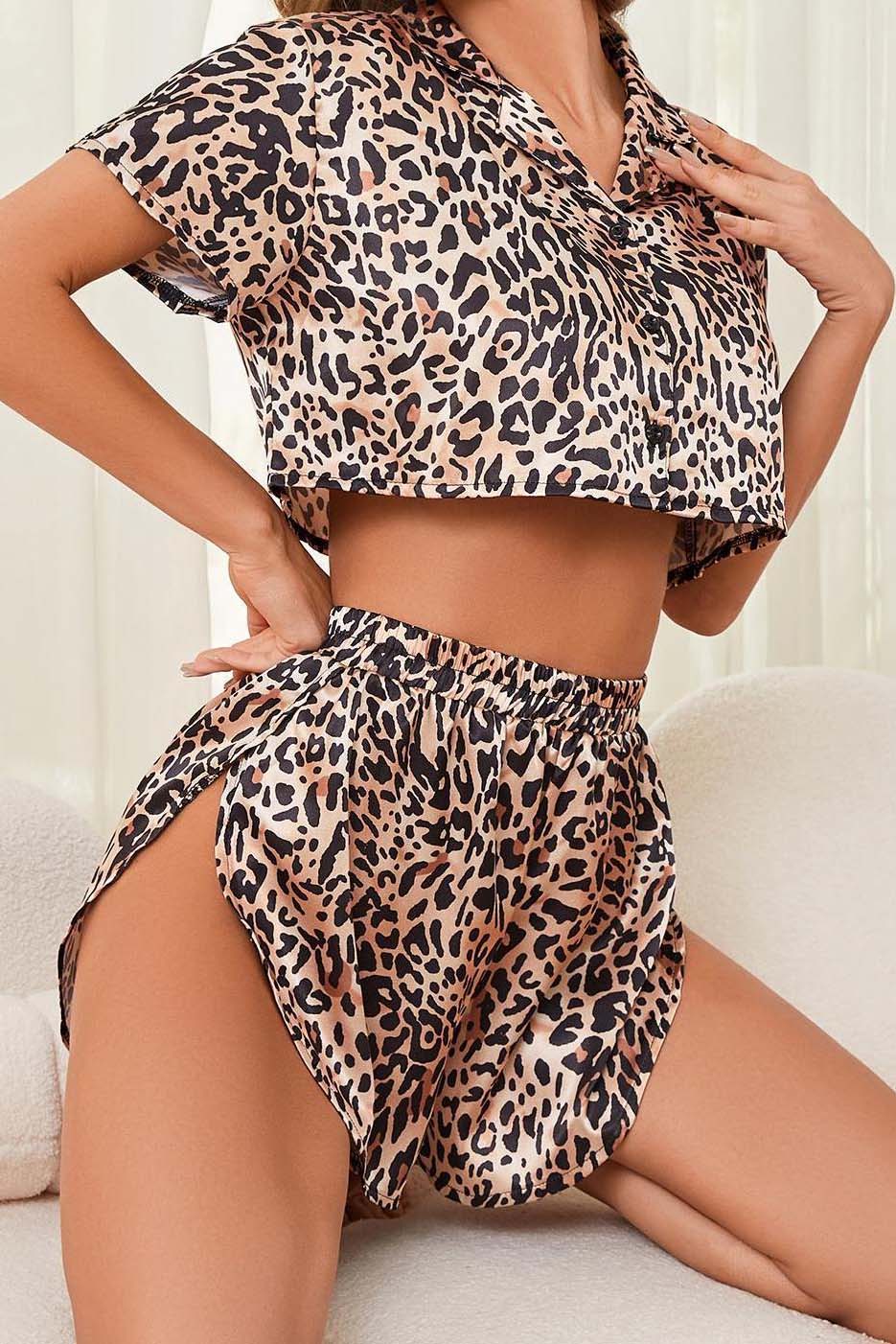 Leopard Print Crop Top and Shorts Set