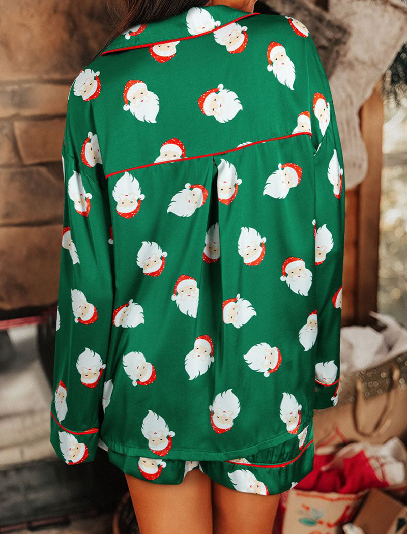 Santa Claus Print Top and Shorts Pajama Set