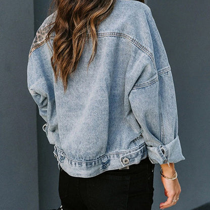 Leopard Print Patchwork Denim Jacket