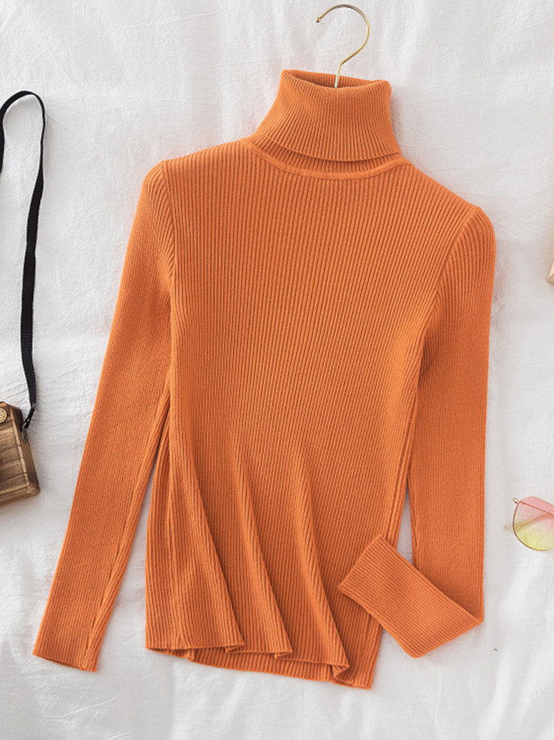 Ribbed Turtleneck Long-Sleeve Top