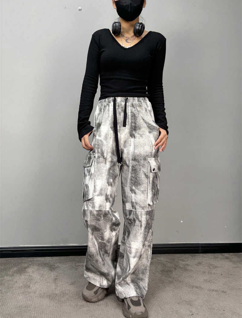 Tie-Dye Wide-Leg Cargo Pants