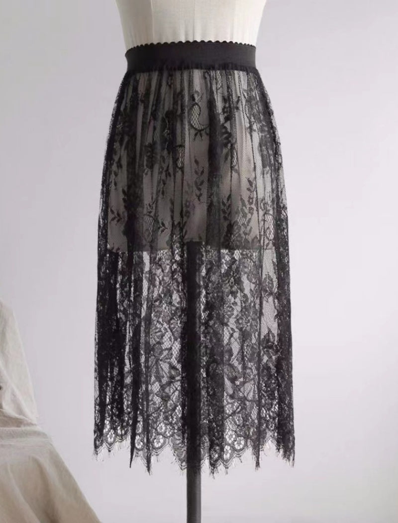 Sheer Lace Overlay Mini Skirt