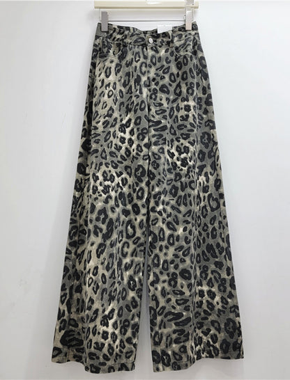 High-Waist Leopard Print Wide-Leg Pants