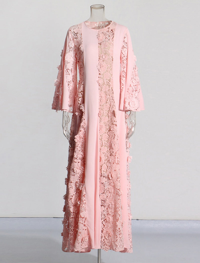 Lace-Trimmed Flowing Gown