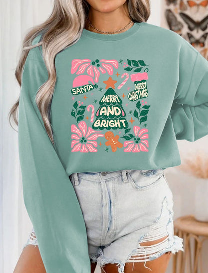 Vintage Print Crew Neck Long Sleeve Top