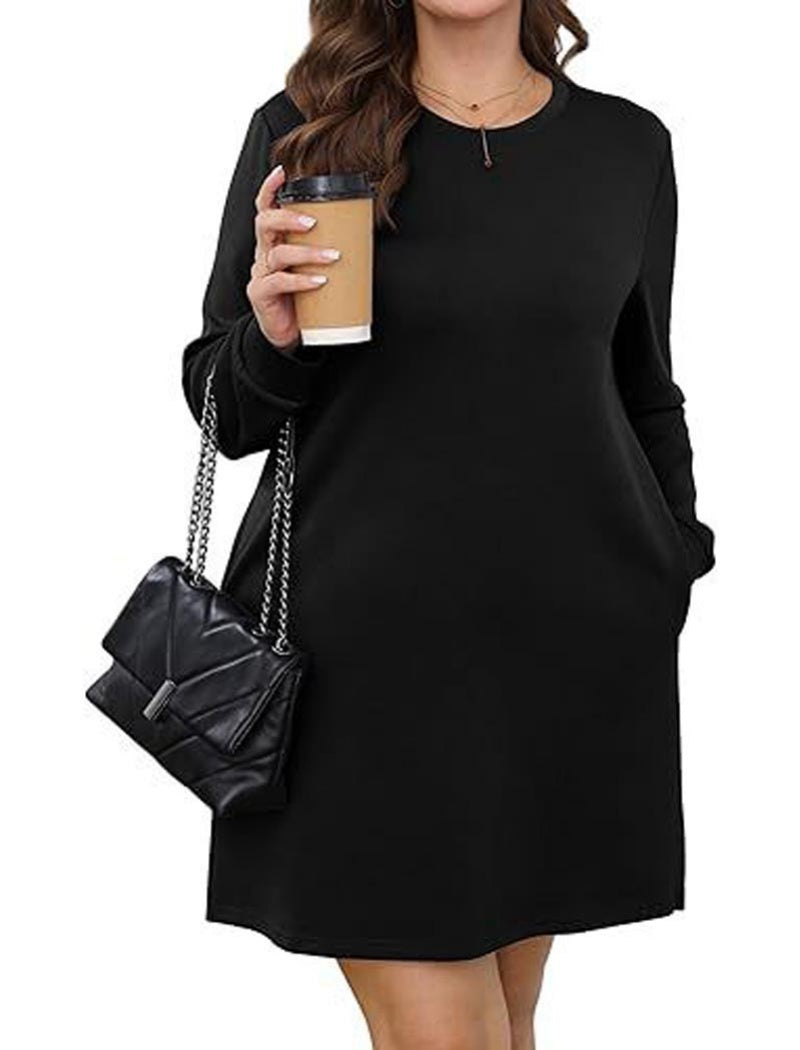 Long Sleeve Mini Dress with Crew Neck