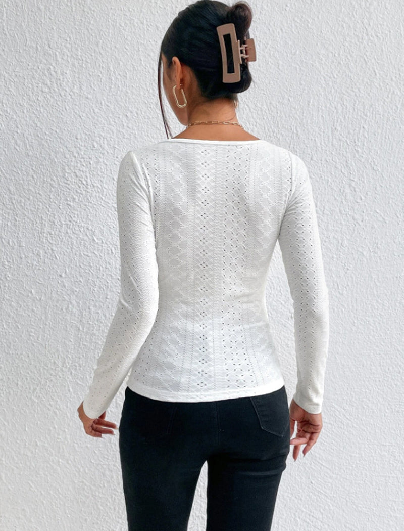 Eyelet Knit Long-Sleeve Top