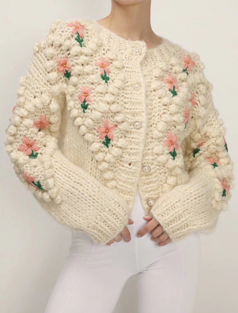 Floral Hand-Knit Cardigan