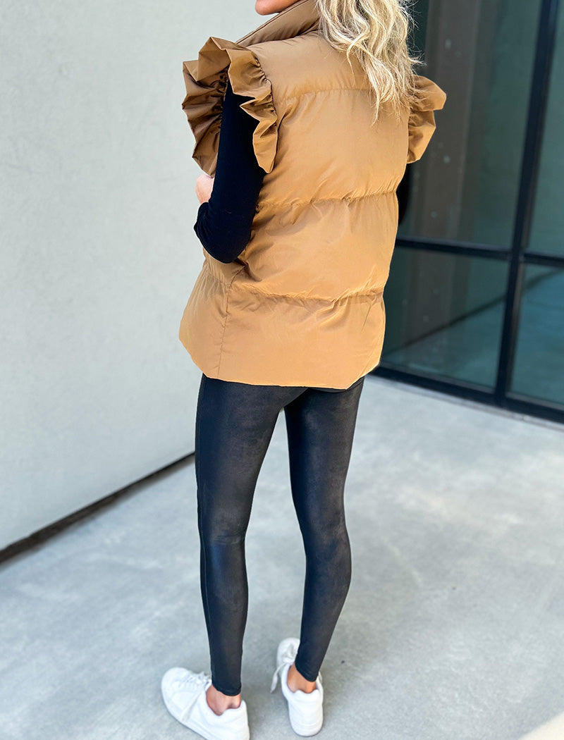 Ruffle Trim Quilted Sleeveless Vest