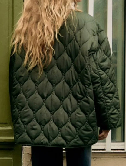 Oversized Quilted Jacket with Contrast Trim