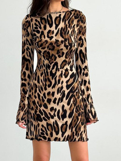 Leopard Print Long Sleeve Mini Dress