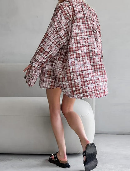 Plaid Collar Loose Long Sleeve Casual Shirt