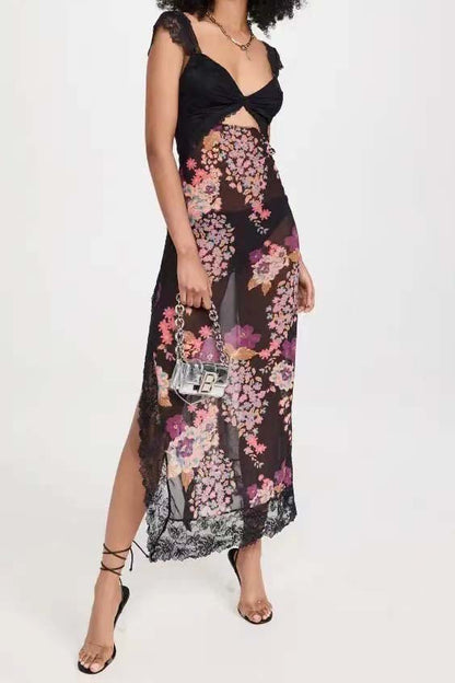 Floral Lace Cutout Maxi Dress