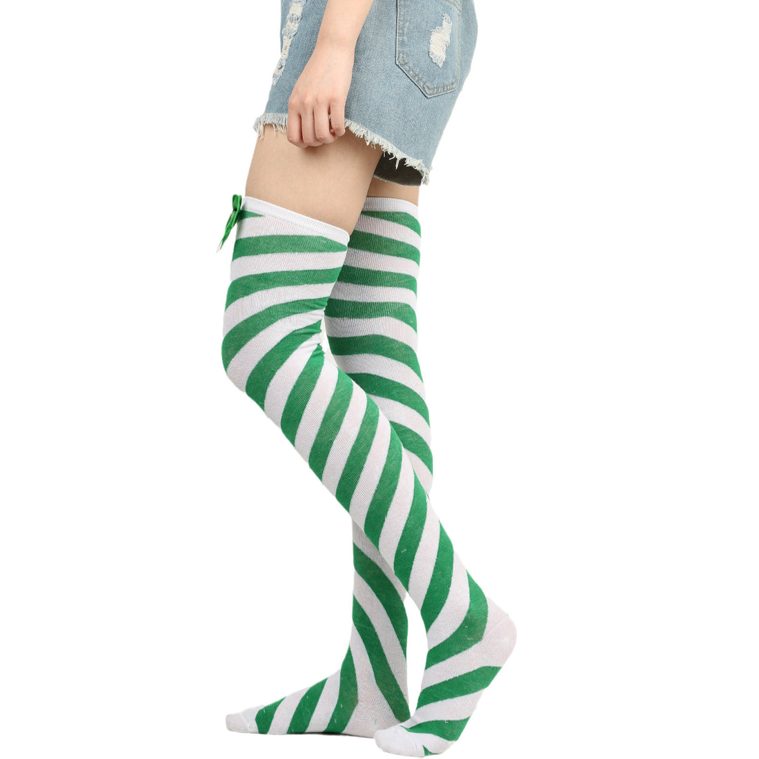 Candy Cane Striped Thigh-High Socks