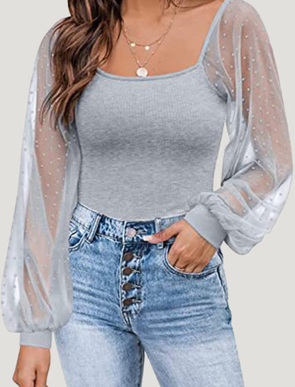 Sheer-Sleeve Fitted Top