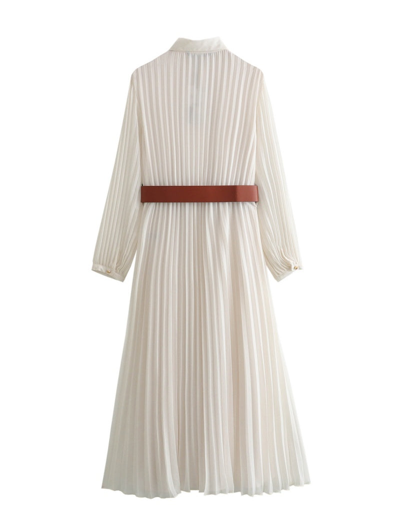 Pleated Shirt Dress with Belt