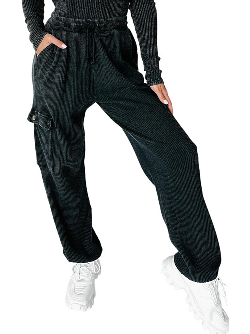 Cargo Drawstring Ribbed Pants