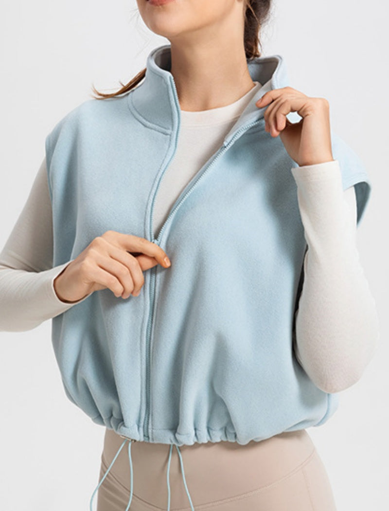 Drawstring High Neck Cropped Vest