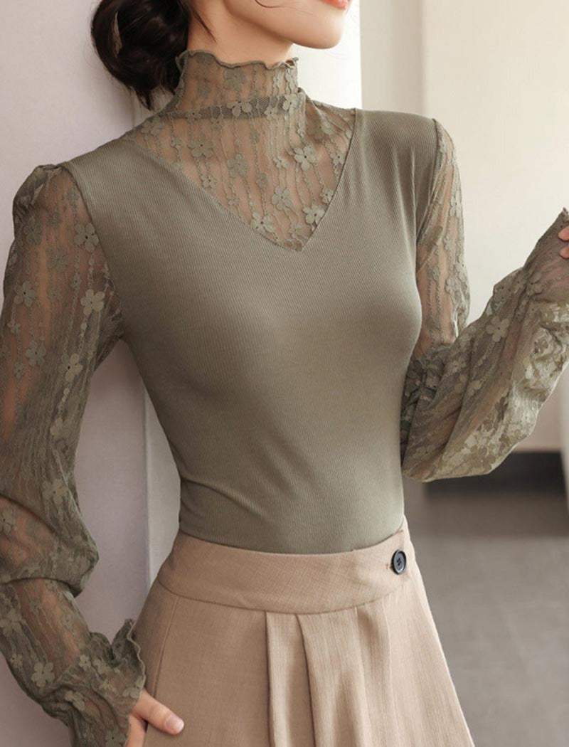 Lace Sleeve Mock Neck Top