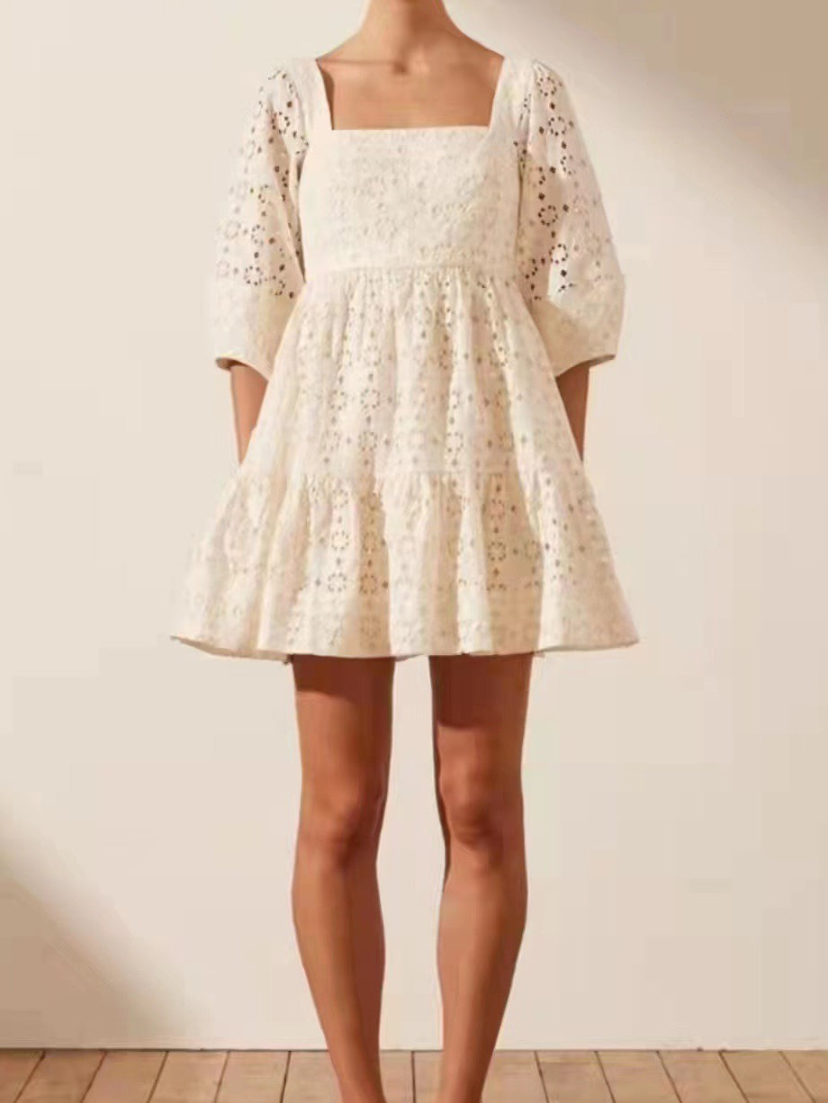 Eyelet Smocked Midi Dress