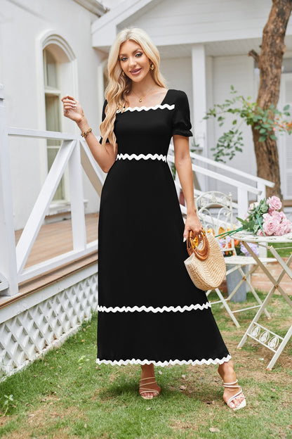 Smocked Puff-Sleeve Maxi Dress