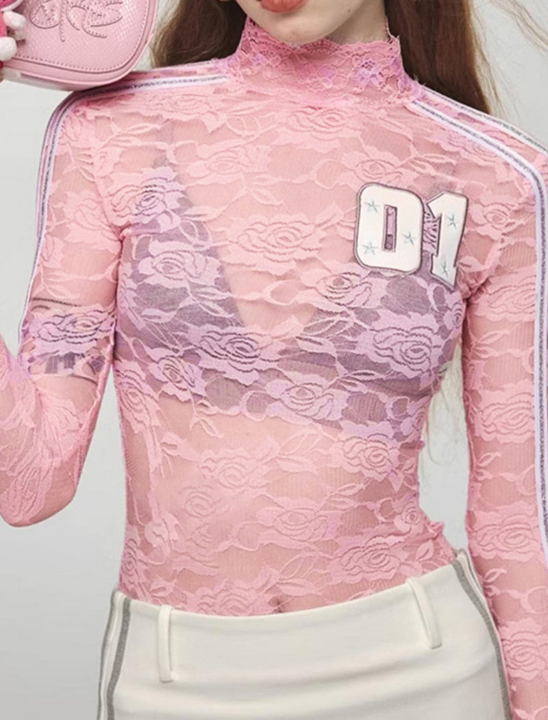 Lace Mesh Long Sleeve Top