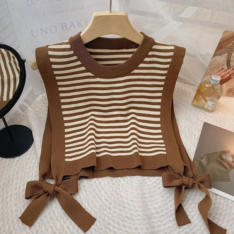 Striped Knit Vest with Side Tie Details