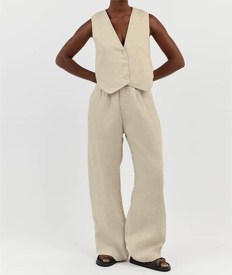 Button-Up Vest and Wide-Leg Pants Set