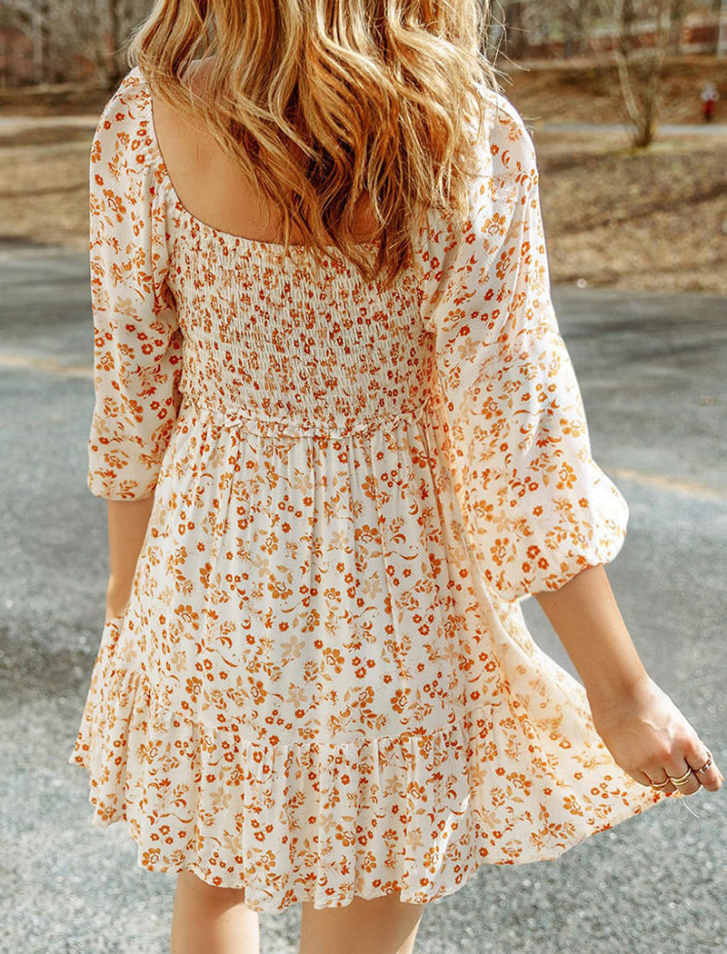 Loose U-Neck Floral Mini Sundress