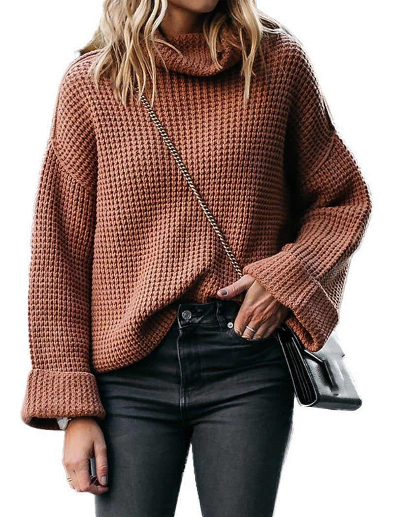 Solid Color High-Neck Sweater