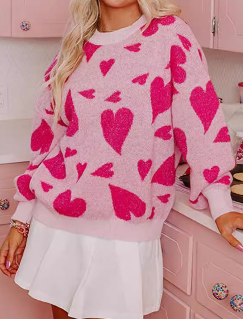 Heart Pattern Knit Sweater