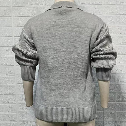 Blazer Collar Long Sleeve Knit Cardigan