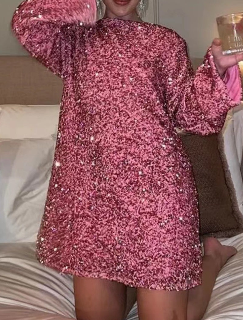 Sequin Oversized Long Sleeve Dress