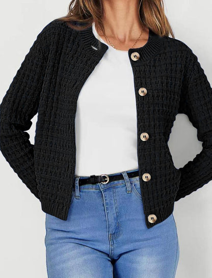 Solid Single-Breasted Cropped Knit Cardigan