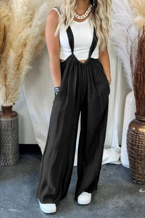 Wide-Leg Suspender Pants